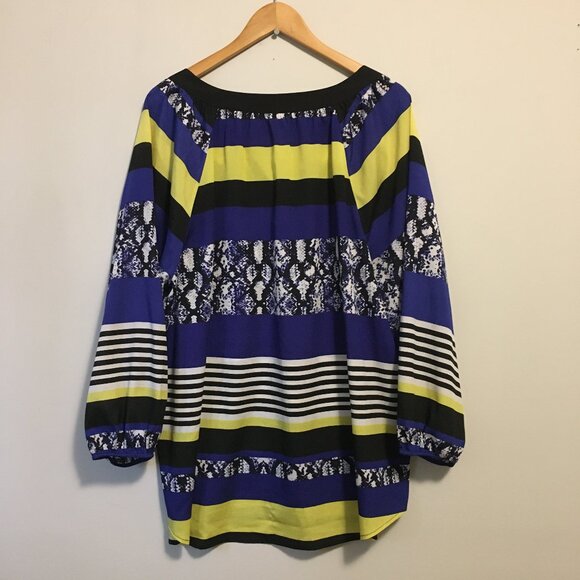 Calvin Klein Modern Colourblock Print Sheer Button Down Tunic Blouse 2X - Picture 2 of 15